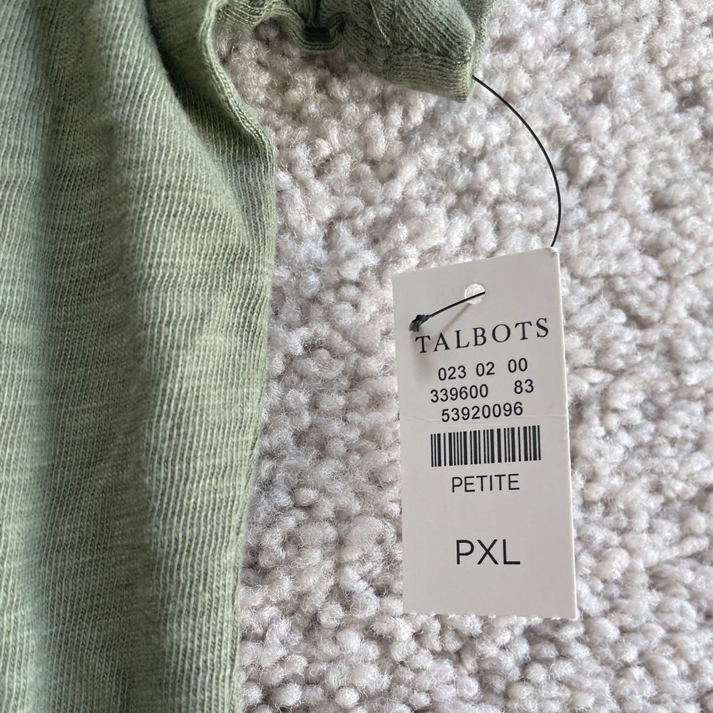 Talbots Moss Green Eyelet Lace Scoop Neck Short Sleeve Tee Top Size XL Petite - Picture 5 of 8